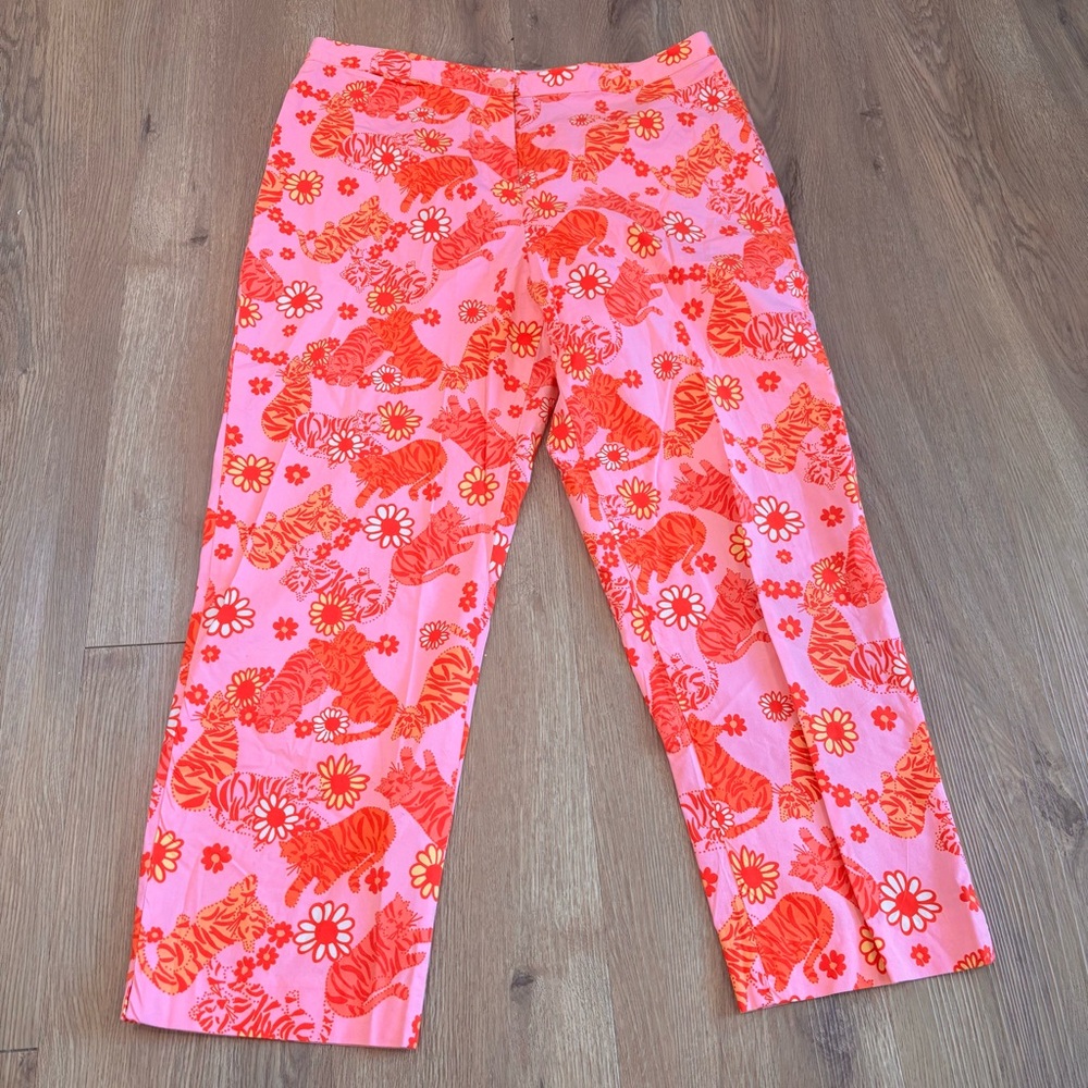 Lilly Pulitzer Vtg Women’s White Label Tiger Floral Capri Pants Pink Sz 12 32x24